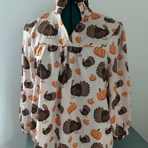 Turkey and Pumpkin Print Blouse